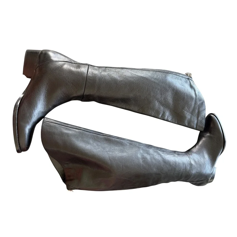 Dolce Vita Black Leather Over The Knee Boots Back Zip Vero Cuoio Sole Size 8